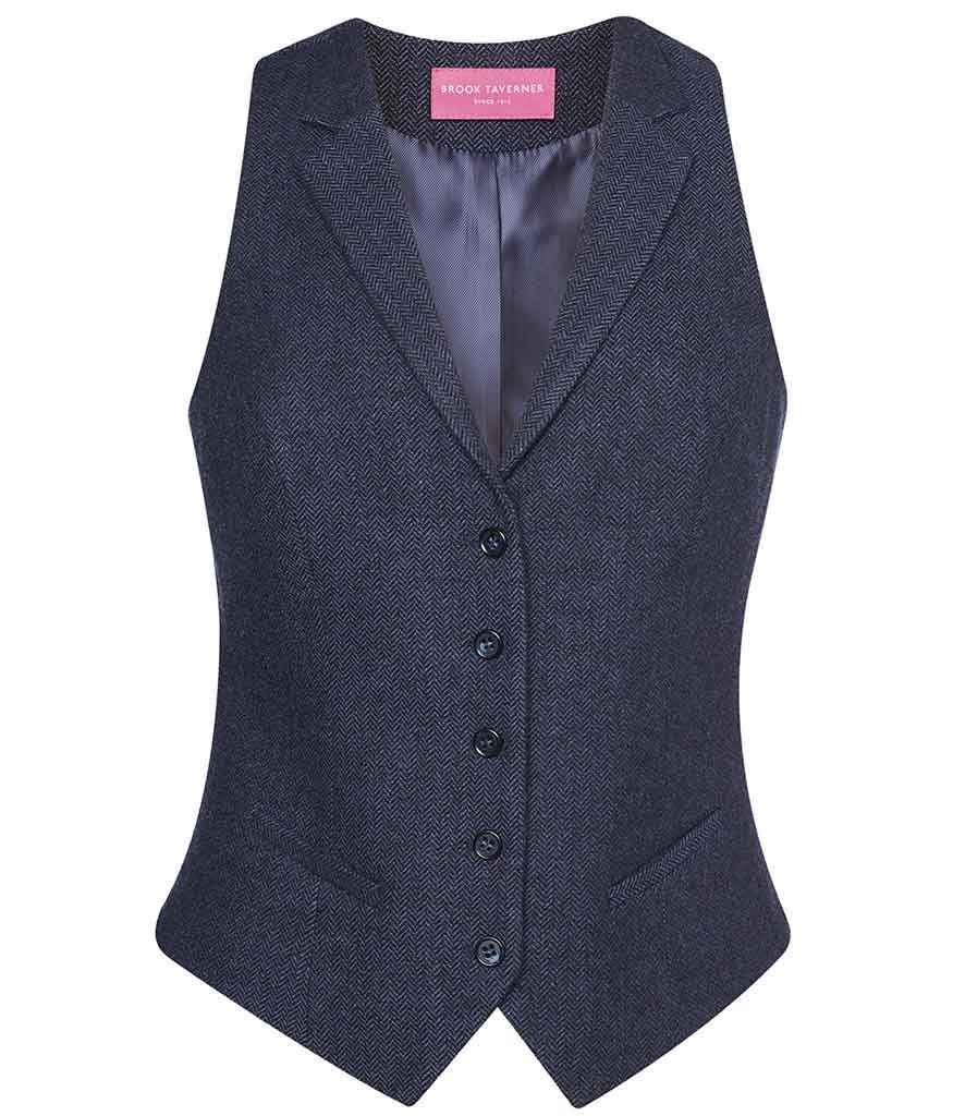 Brook Taverner Ladies Nashville Waistcoat in Navy Herringbone by Brook Taverner — Custom branded clothing by Print Press, featuring premium embroidery produced in our specialist print lab in the UK.