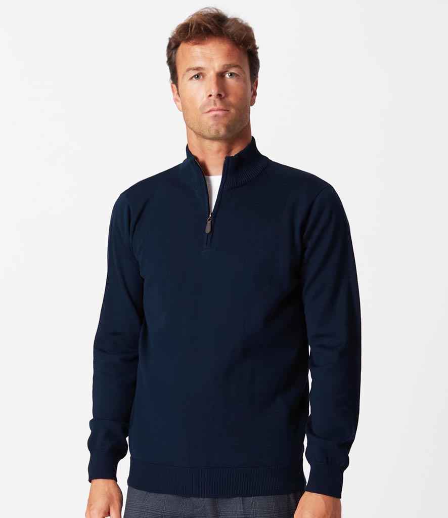 Brook Taverner Dallas Zip Neck Sweater in Navy by Brook Taverner — Custom branded clothing by Print Press, featuring premium embroidery produced in our specialist print lab in the UK.