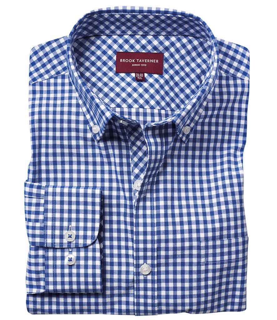 Brook Taverner Montana Gingham Long Sleeve Shirt in Blue by Brook Taverner — Custom branded clothing by Print Press, featuring premium embroidery produced in our specialist print lab in the UK.