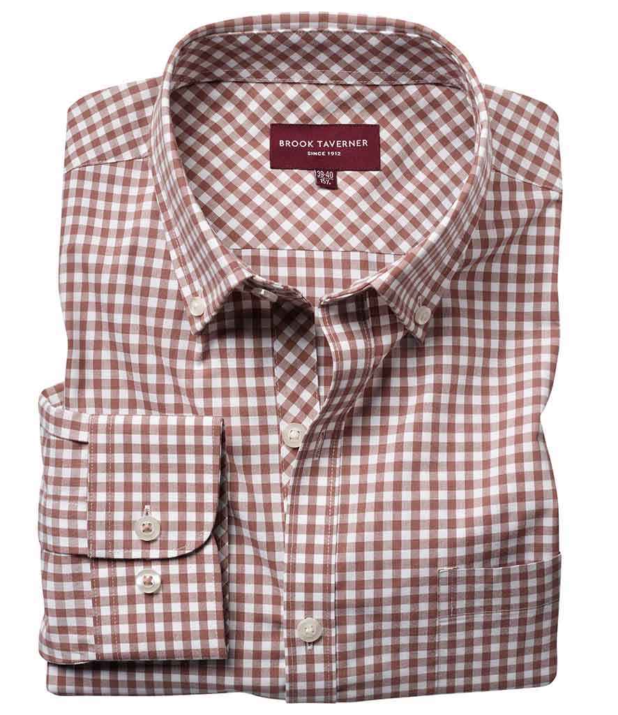 Brook Taverner Montana Gingham Long Sleeve Shirt in by Brook Taverner — Custom branded clothing by Print Press, featuring premium embroidery produced in our specialist print lab in the UK.