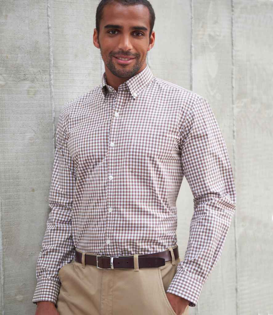 Brook Taverner Montana Gingham Long Sleeve Shirt in Brown by Brook Taverner — Custom branded clothing by Print Press, featuring premium embroidery produced in our specialist print lab in the UK.