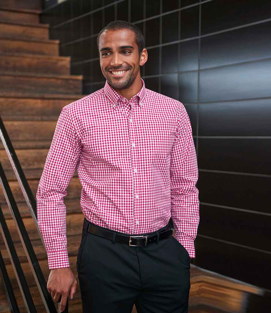 Brook Taverner Montana Gingham Long Sleeve Shirt in Red by Brook Taverner — Custom branded clothing by Print Press, featuring premium embroidery produced in our specialist print lab in the UK.