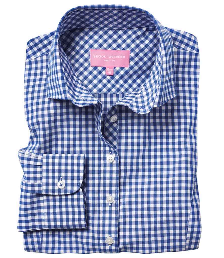 Brook Taverner Ladies Kansas Gingham Long Sleeve Shirt in Blue by Brook Taverner — Custom branded clothing by Print Press, featuring premium embroidery produced in our specialist print lab in the UK.