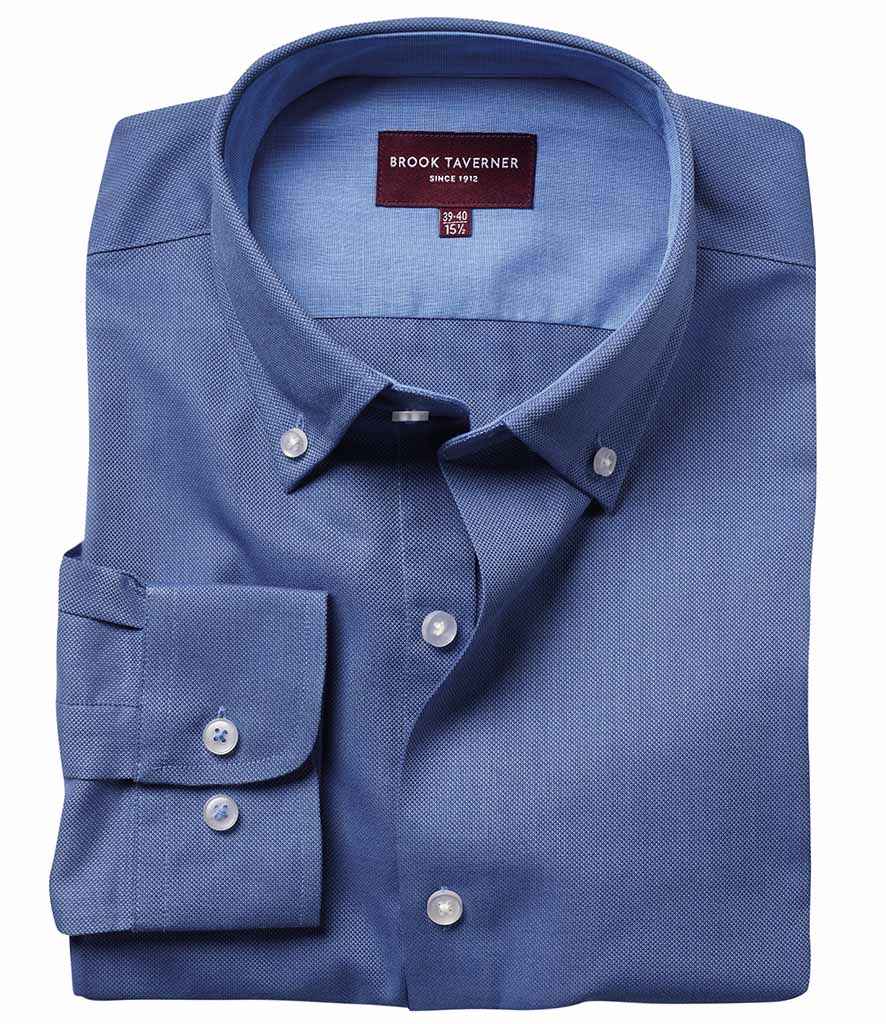 Brook Taverner Toronto Long Sleeve Oxford Shirt in Blue by Brook Taverner — Custom branded clothing by Print Press, featuring premium embroidery produced in our specialist print lab in the UK.