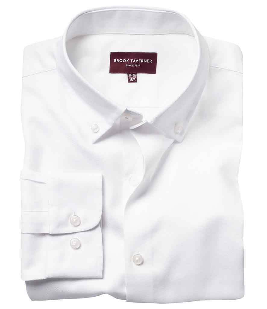 Brook Taverner Toronto Long Sleeve Oxford Shirt in White by Brook Taverner — Custom branded clothing by Print Press, featuring premium embroidery produced in our specialist print lab in the UK.