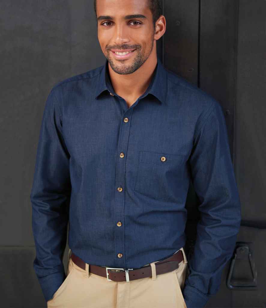 Brook Taverner Jasper Long Sleeve Chambray Shirt in by Brook Taverner — Custom branded clothing by Print Press, featuring premium embroidery produced in our specialist print lab in the UK.