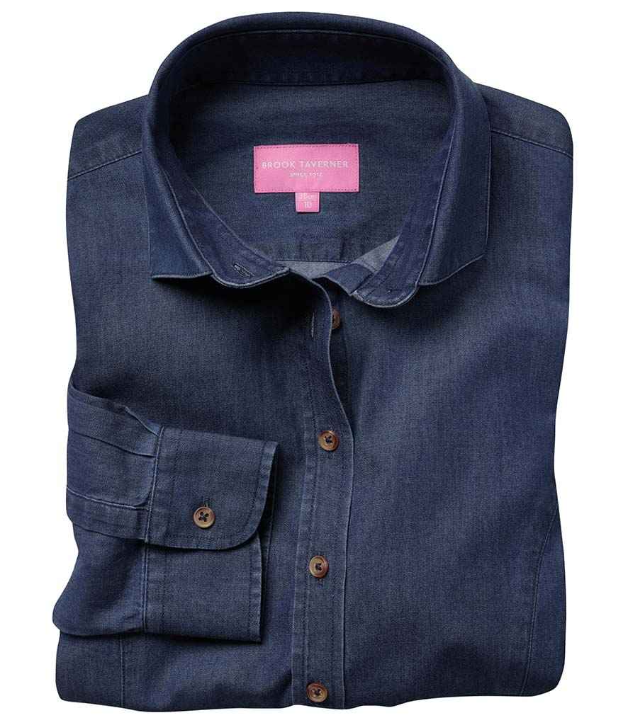 Brook Taverner Ladies Banff Long Sleeve Chambray Shirt in by Brook Taverner — Custom branded clothing by Print Press, featuring premium embroidery produced in our specialist print lab in the UK.
