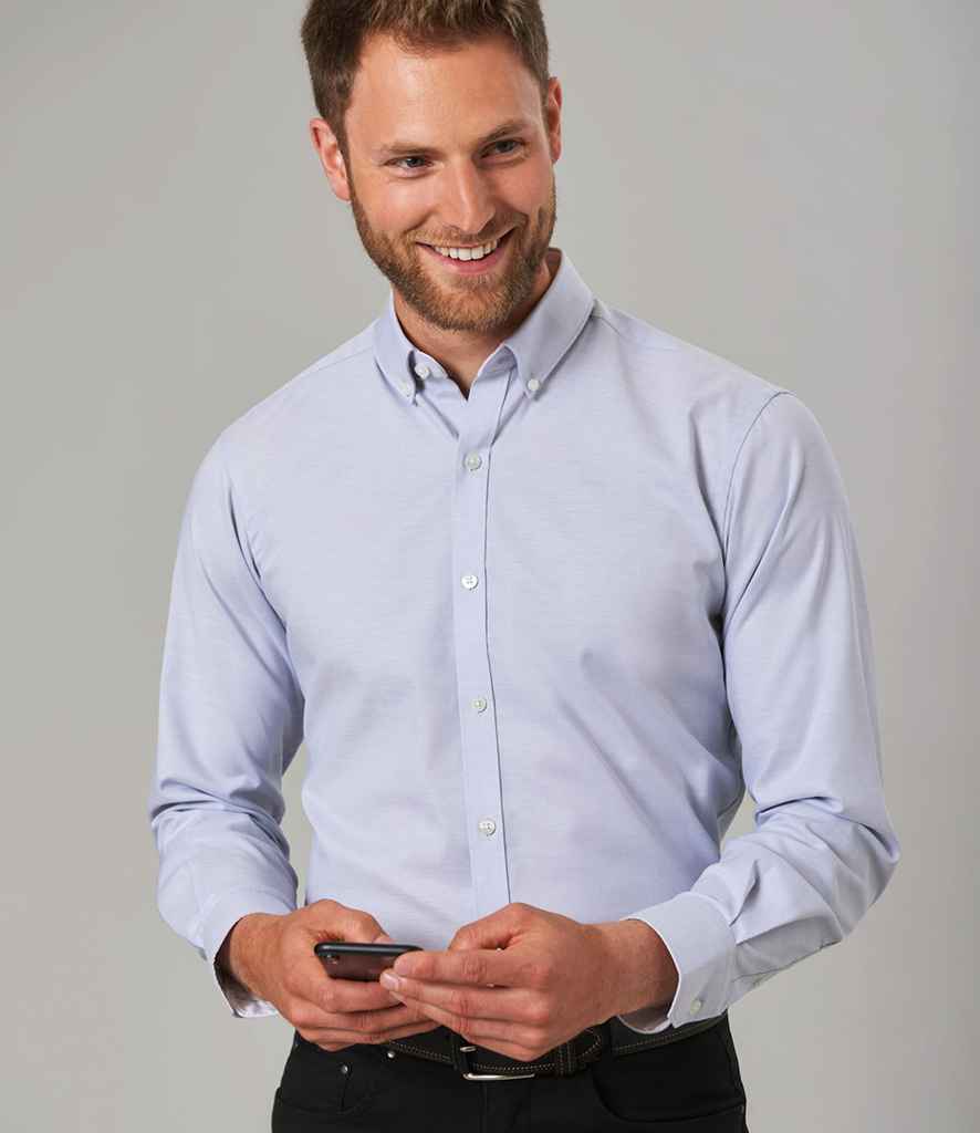 Brook Taverner Lawrence Long Shirt Stretch Oxford Shirt in Silver Grey Stripe by Brook Taverner — Custom branded clothing by Print Press, featuring premium embroidery produced in our specialist print lab in the UK.