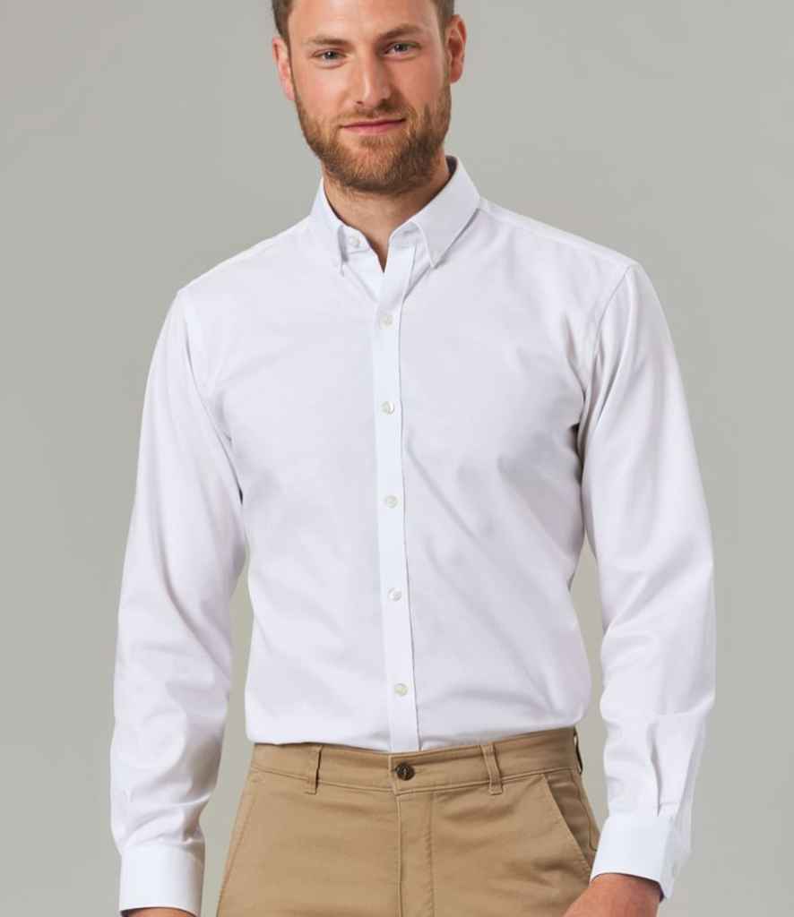 Brook Taverner Lawrence Long Shirt Stretch Oxford Shirt in White by Brook Taverner — Custom branded clothing by Print Press, featuring premium embroidery produced in our specialist print lab in the UK.