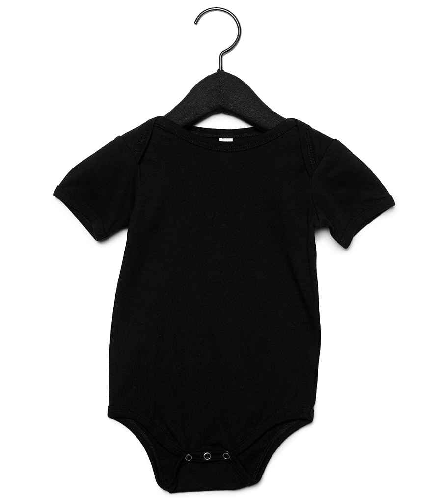 Bella Baby Jersey Short Sleeve Bodysuit in Black by Bella+Canvas — Custom branded clothing by Print Press, featuring premium embroidery produced in our specialist print lab in the UK.