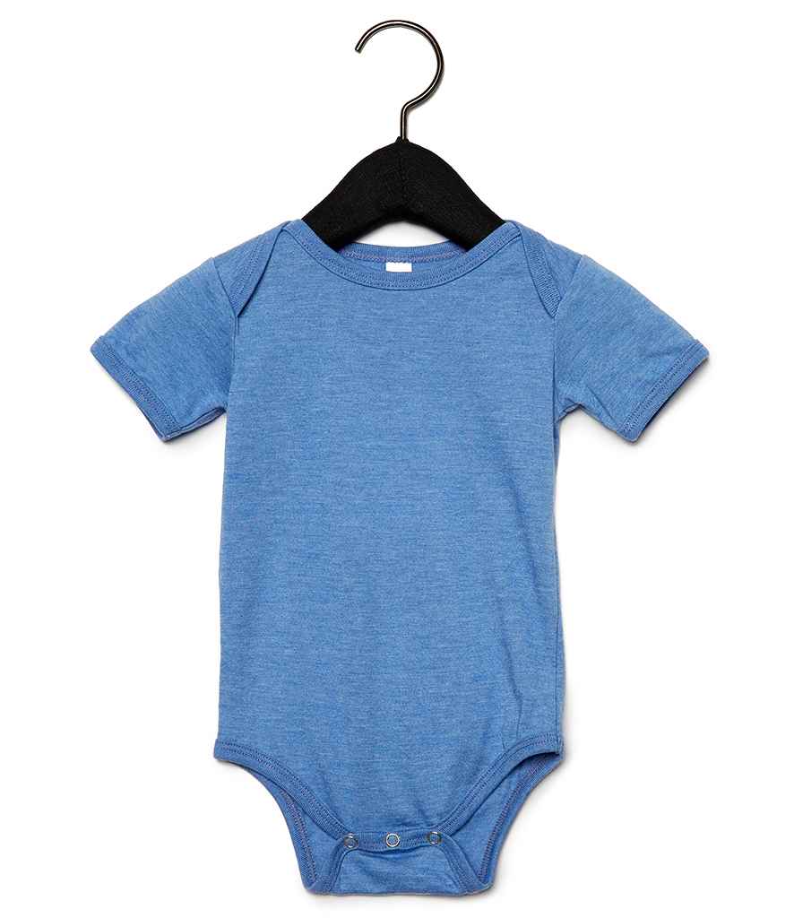 Bella Baby Jersey Short Sleeve Bodysuit in Heather Columbia Blue by Bella+Canvas — Custom branded clothing by Print Press, featuring premium embroidery produced in our specialist print lab in the UK.