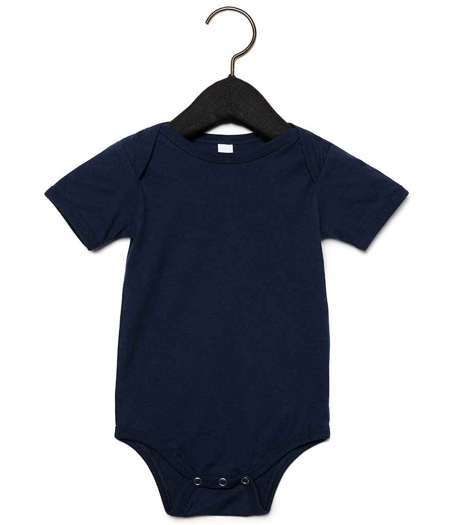 Bella Baby Jersey Short Sleeve Bodysuit in Navy by Bella+Canvas — Custom branded clothing by Print Press, featuring premium embroidery produced in our specialist print lab in the UK.