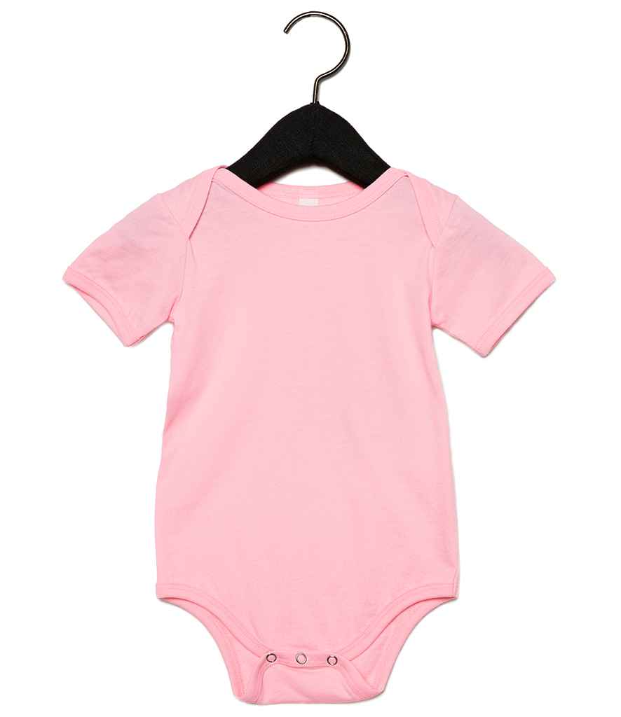 Bella Baby Jersey Short Sleeve Bodysuit in Pink by Bella+Canvas — Custom branded clothing by Print Press, featuring premium embroidery produced in our specialist print lab in the UK.