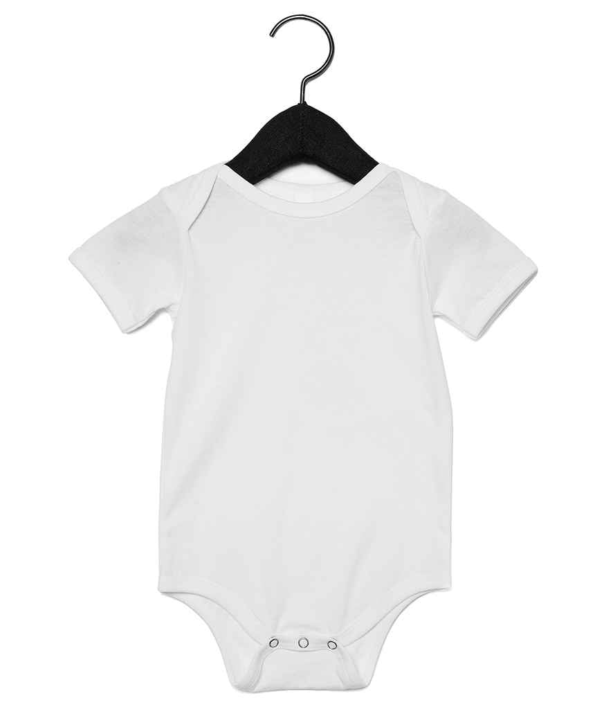 Bella Baby Jersey Short Sleeve Bodysuit in White by Bella+Canvas — Custom branded clothing by Print Press, featuring premium embroidery produced in our specialist print lab in the UK.
