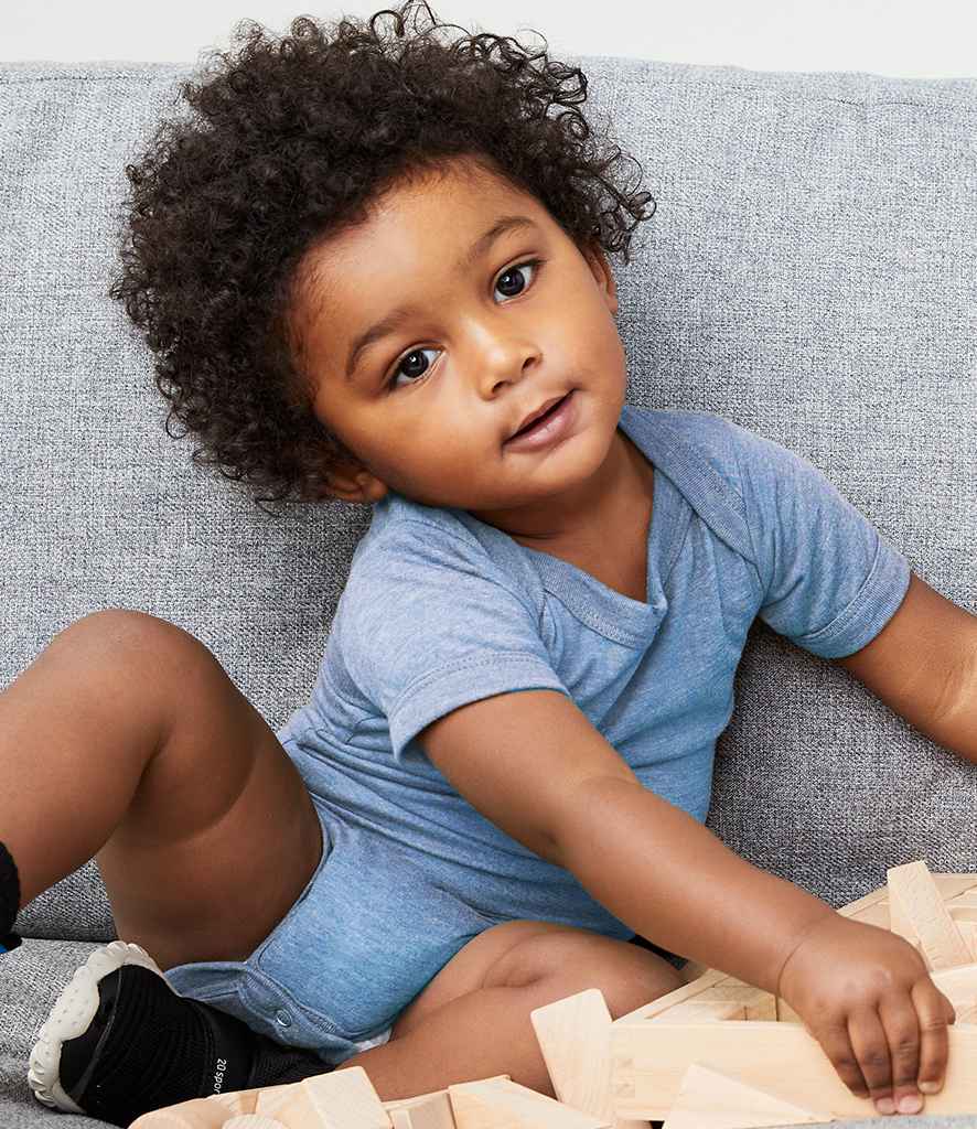 Bella Baby Tri-Blend Short Sleeve Bodysuit in Blue Tri-Blend by Bella+Canvas — Custom branded clothing by Print Press, featuring premium embroidery produced in our specialist print lab in the UK.