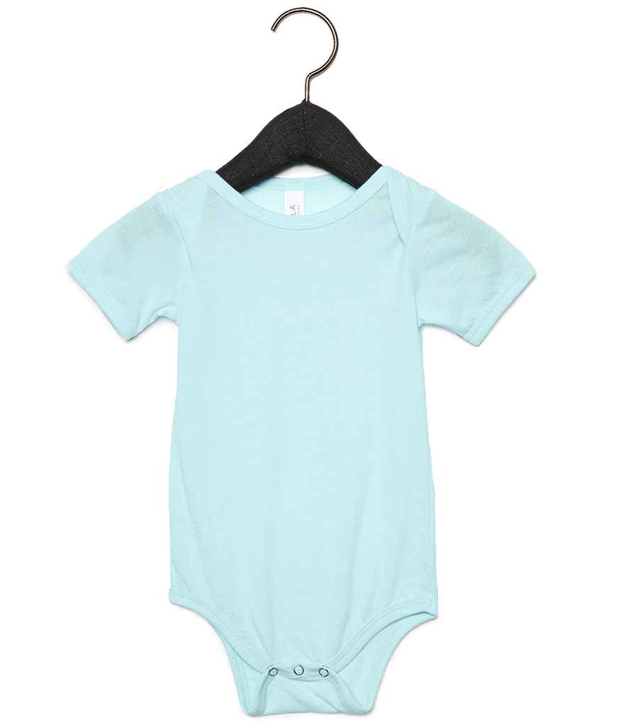 Bella Baby Tri-Blend Short Sleeve Bodysuit in Ice Blue Tri-Blend by Bella+Canvas — Custom branded clothing by Print Press, featuring premium embroidery produced in our specialist print lab in the UK.