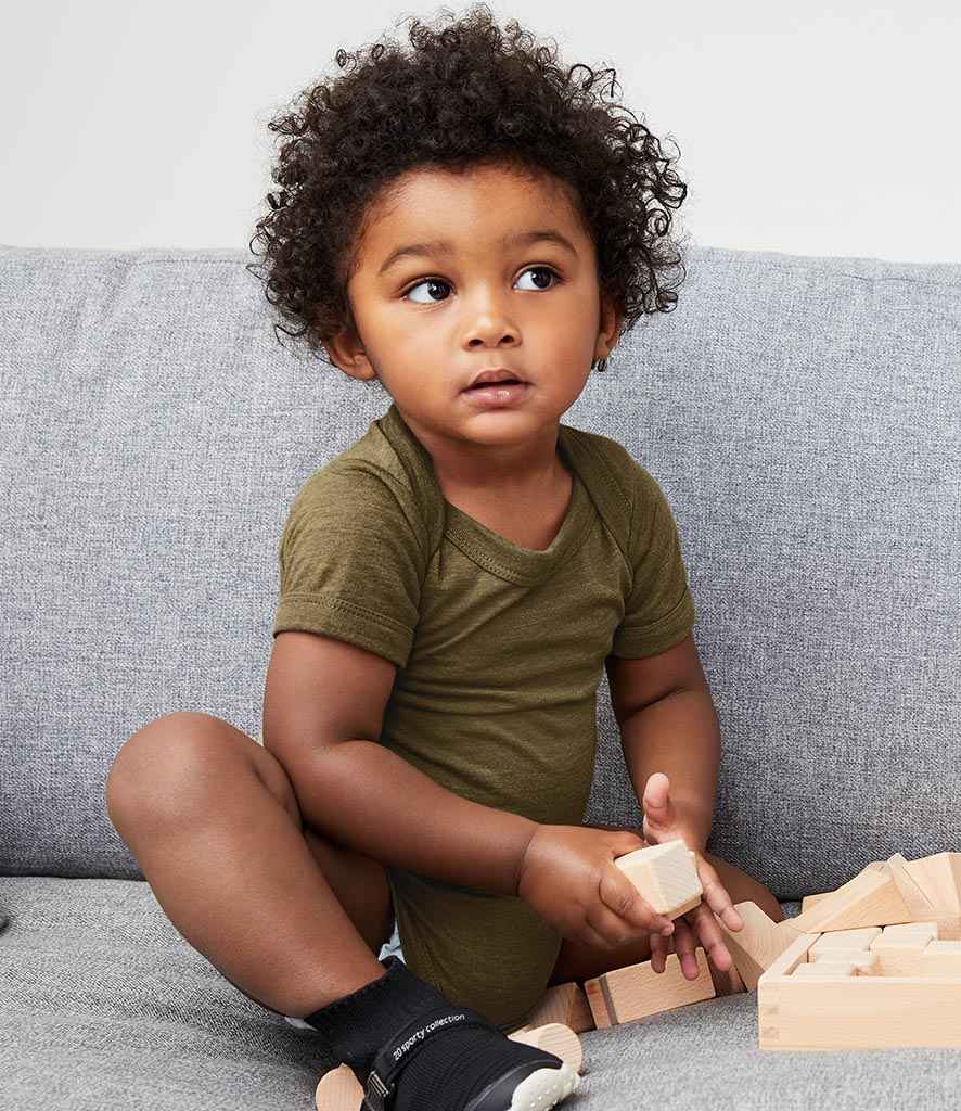 Bella Baby Tri-Blend Short Sleeve Bodysuit in Olive Green Tri-Blend by Bella+Canvas — Custom branded clothing by Print Press, featuring premium embroidery produced in our specialist print lab in the UK.