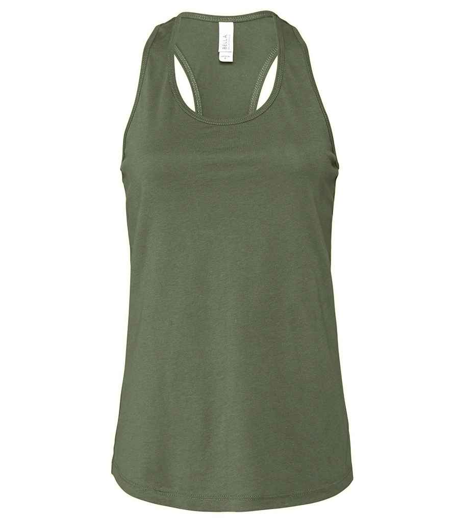 Bella Ladies Jersey Racer Back Tank Top in Military Green by Bella+Canvas — Custom branded clothing by Print Press, featuring premium embroidery produced in our specialist print lab in the UK.