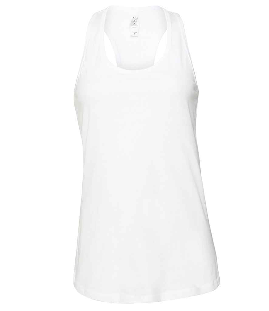 Bella Ladies Jersey Racer Back Tank Top in White by Bella+Canvas — Custom branded clothing by Print Press, featuring premium embroidery produced in our specialist print lab in the UK.