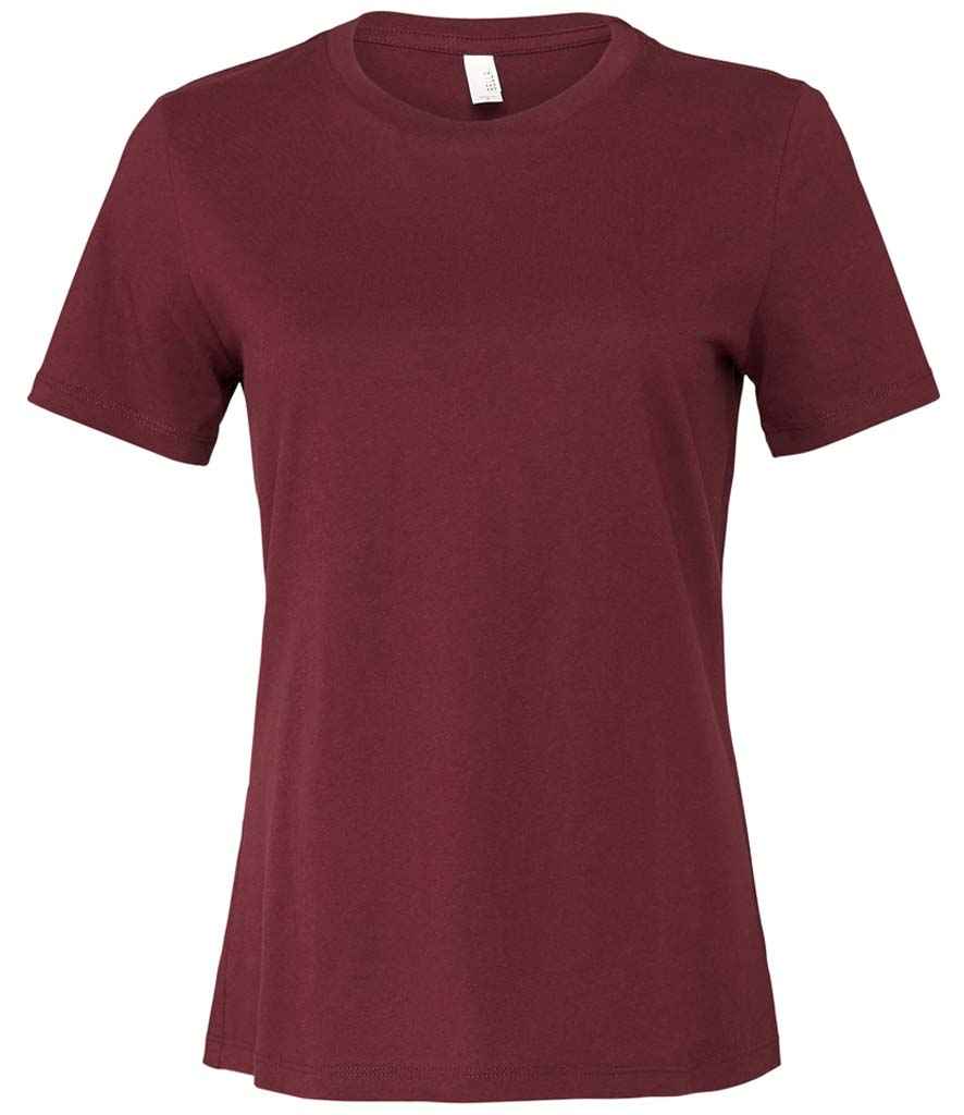 Bella Ladies Relaxed Jersey T-Shirt in Maroon by Bella+Canvas — Custom branded clothing by Print Press, featuring premium embroidery produced in our specialist print lab in the UK.