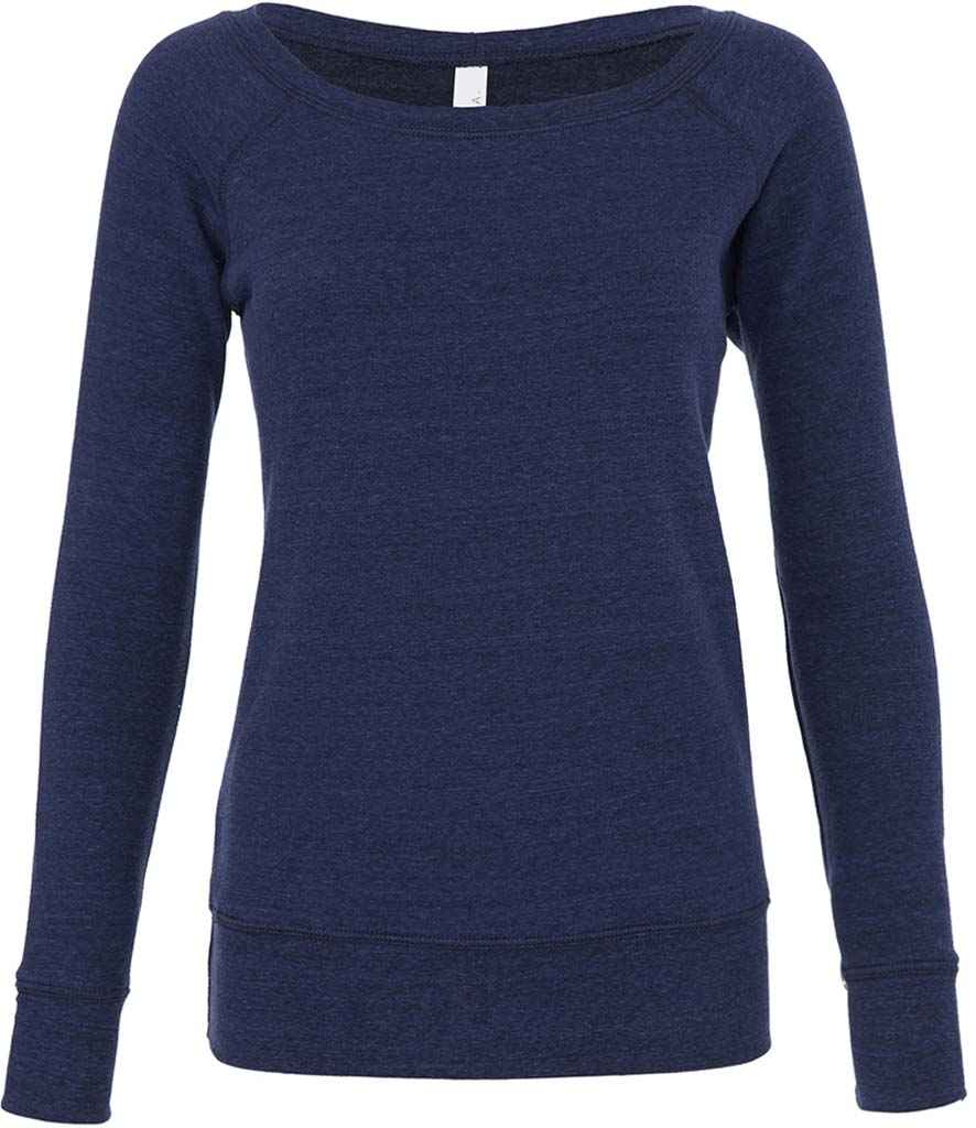 Bella Ladies Tri-Blend Sponge Fleece Wide Neck Sweatshirt in Navy Tri-Blend by Bella+Canvas — Custom branded clothing by Print Press, featuring premium embroidery produced in our specialist print lab in the UK.