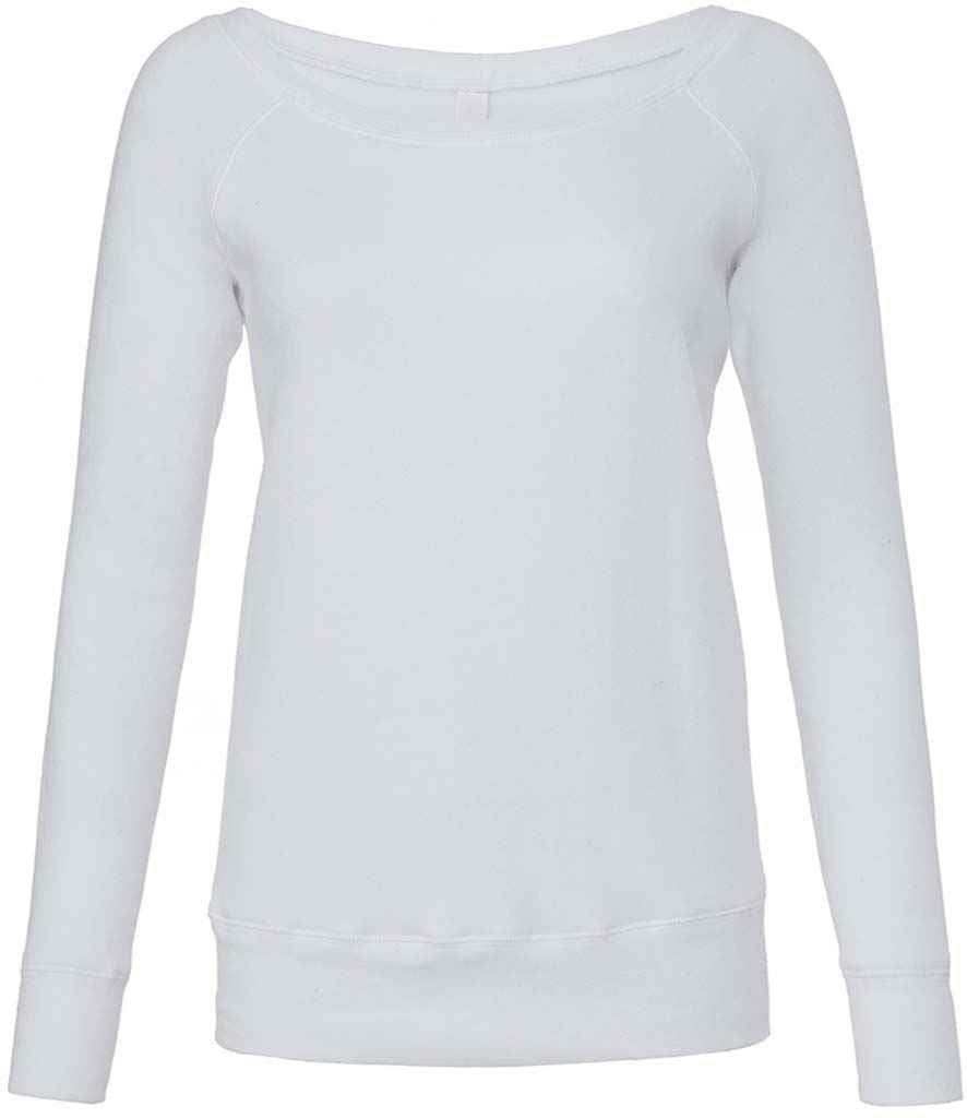 Bella Ladies Tri-Blend Sponge Fleece Wide Neck Sweatshirt in Solid White Tri-Blend by Bella+Canvas — Custom branded clothing by Print Press, featuring premium embroidery produced in our specialist print lab in the UK.