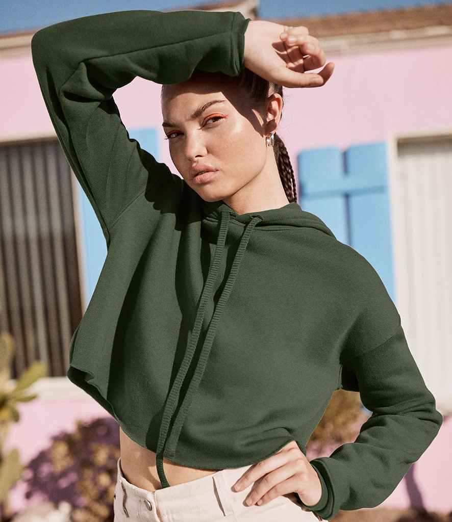 Bella Ladies Cropped Hoodie in Military Green by Bella+Canvas — Custom branded clothing by Print Press, featuring premium embroidery produced in our specialist print lab in the UK.