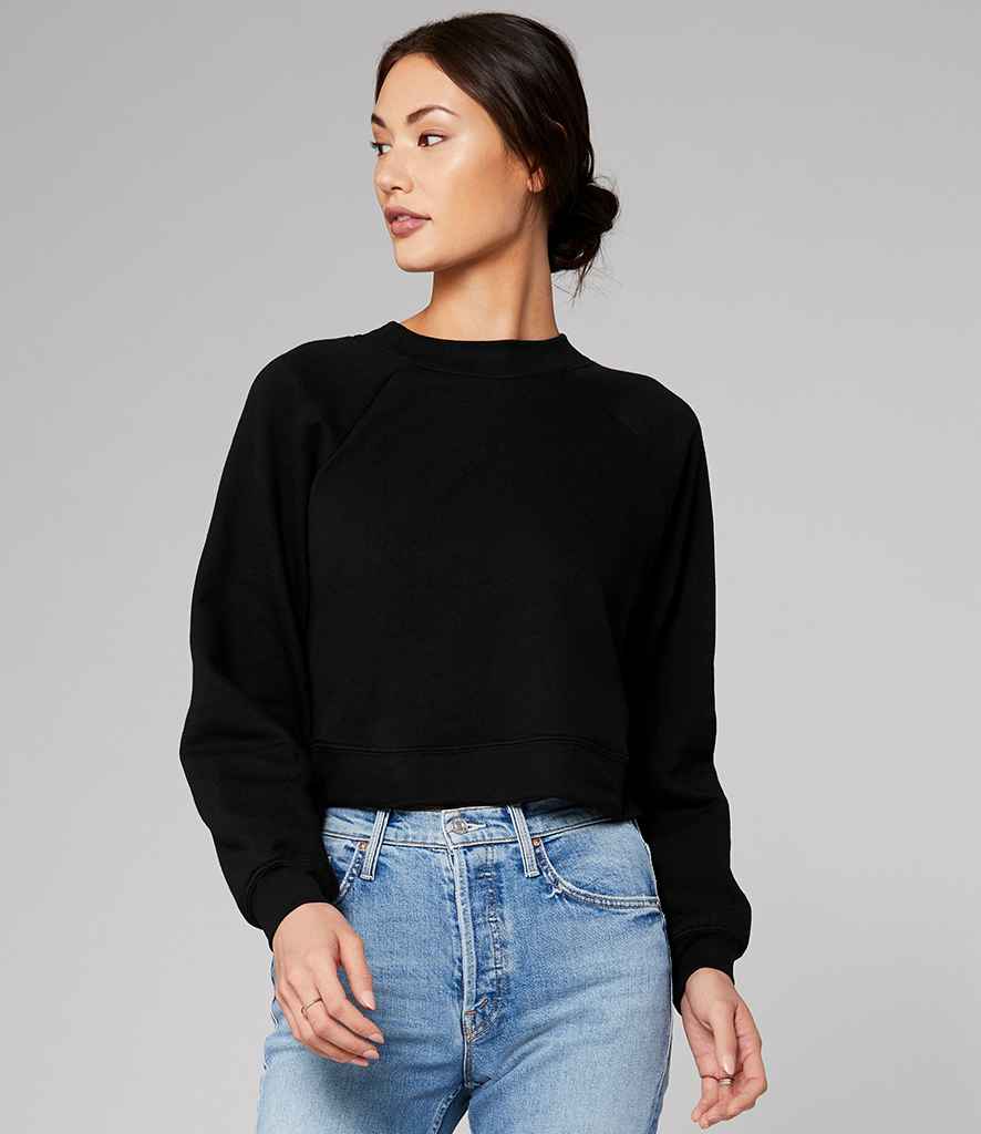 Bella Ladies Raglan Cropped Pullover Sweatshirt in Black by Bella+Canvas — Custom branded clothing by Print Press, featuring premium embroidery produced in our specialist print lab in the UK.