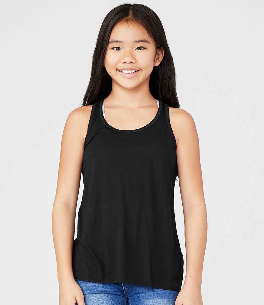 Bella Youths Flowy Racer Back Tank Top in Black by Bella+Canvas — Custom branded clothing by Print Press, featuring premium embroidery produced in our specialist print lab in the UK.