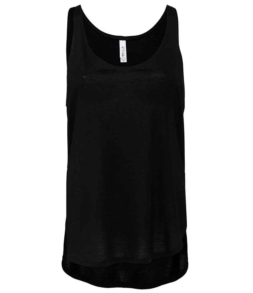 Bella Ladies Flowy Side Slit Tank Top in Black by Bella+Canvas — Custom branded clothing by Print Press, featuring premium embroidery produced in our specialist print lab in the UK.