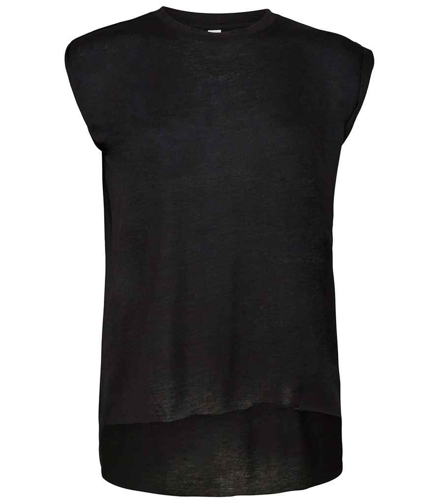 Bella Ladies Flowy Rolled Cuff Muscle T-Shirt in Black by Bella+Canvas — Custom branded clothing by Print Press, featuring premium embroidery produced in our specialist print lab in the UK.