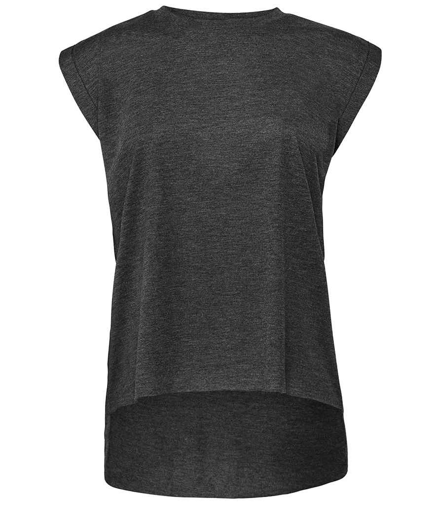 Bella Ladies Flowy Rolled Cuff Muscle T-Shirt in Dark Grey Heather by Bella+Canvas — Custom branded clothing by Print Press, featuring premium embroidery produced in our specialist print lab in the UK.