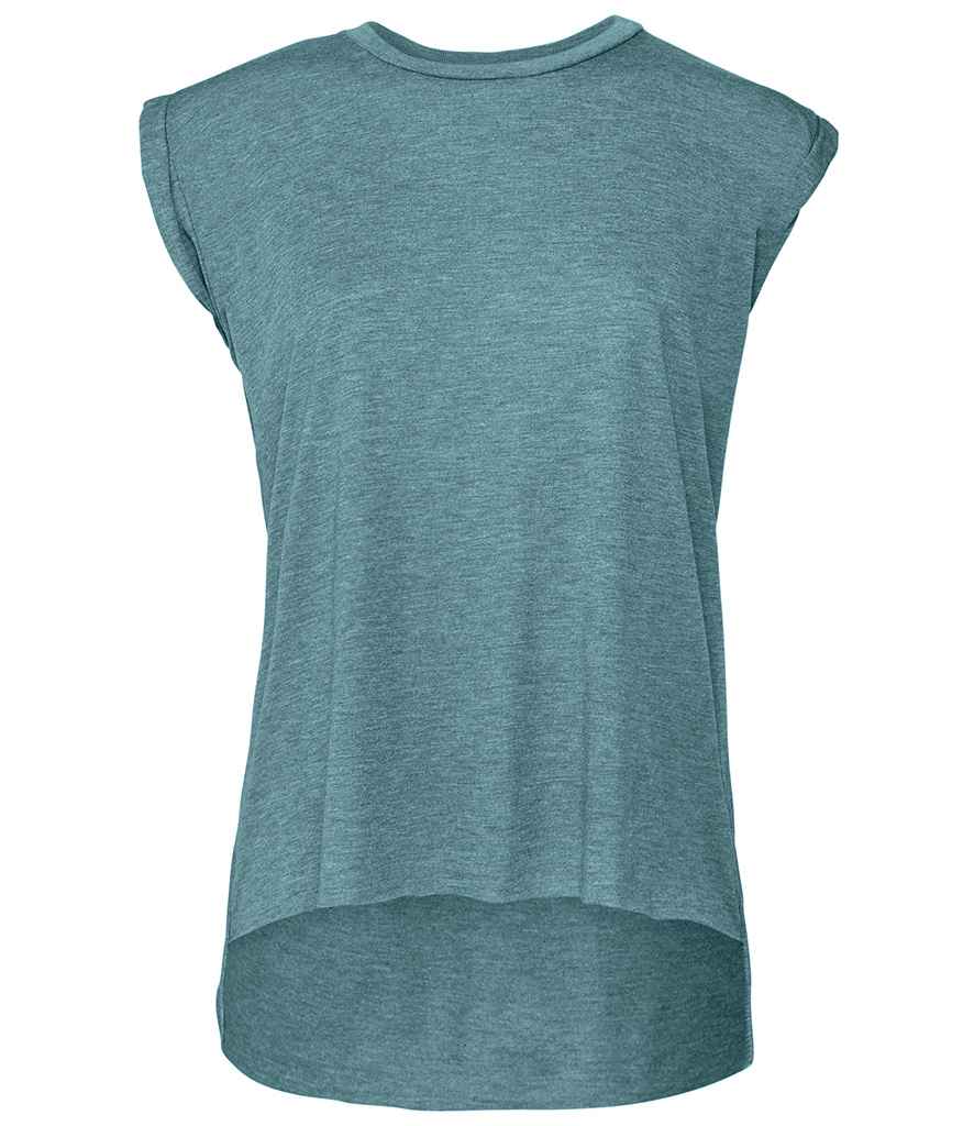 Bella Ladies Flowy Rolled Cuff Muscle T-Shirt in Heather Deep Teal by Bella+Canvas — Custom branded clothing by Print Press, featuring premium embroidery produced in our specialist print lab in the UK.
