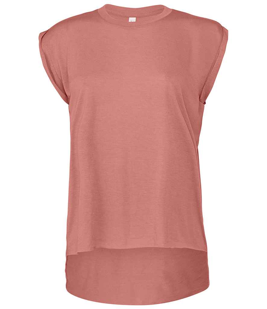 Bella Ladies Flowy Rolled Cuff Muscle T-Shirt in Mauve by Bella+Canvas — Custom branded clothing by Print Press, featuring premium embroidery produced in our specialist print lab in the UK.
