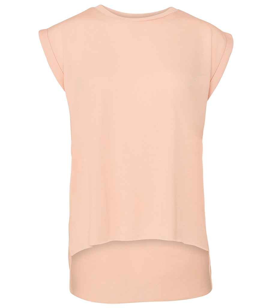 Bella Ladies Flowy Rolled Cuff Muscle T-Shirt in Peach by Bella+Canvas — Custom branded clothing by Print Press, featuring premium embroidery produced in our specialist print lab in the UK.