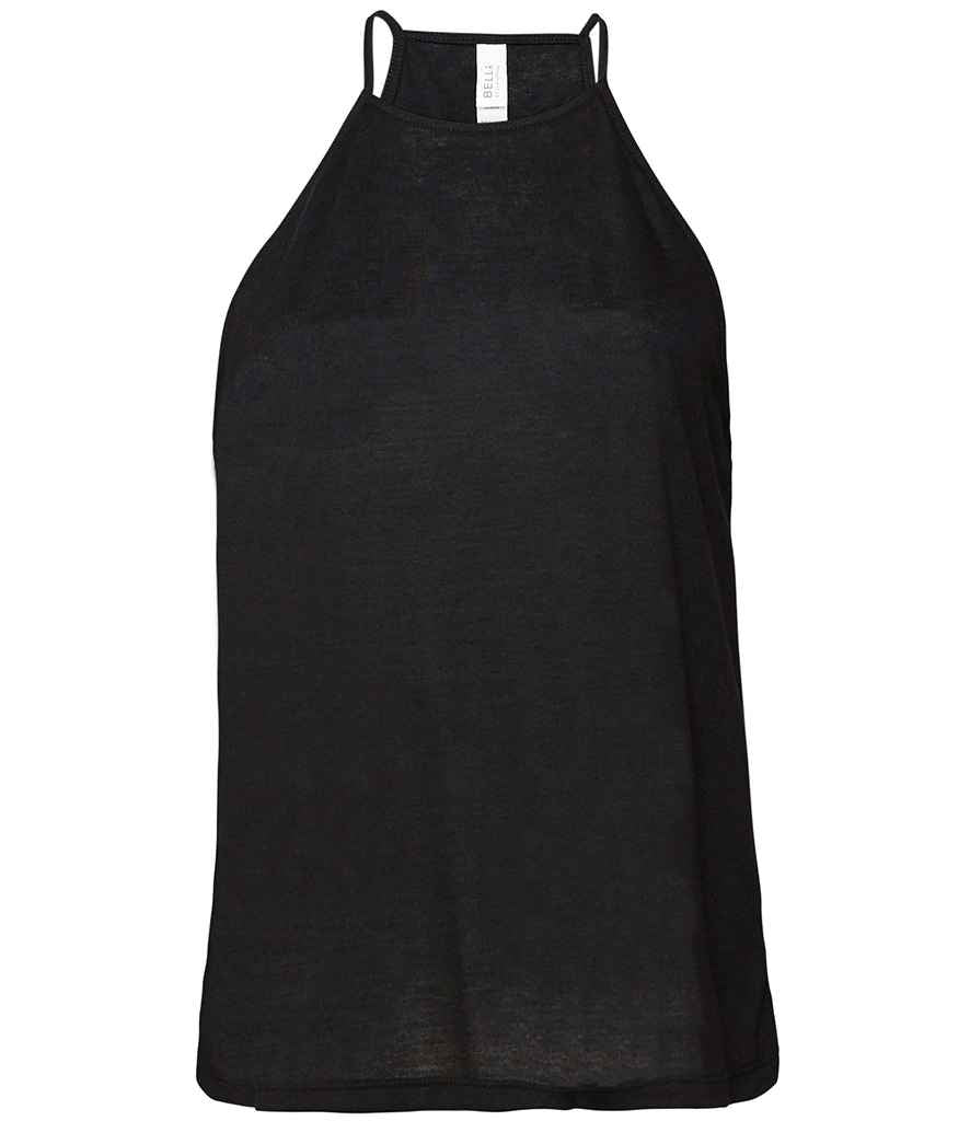 Bella Ladies Flowy High Neck Tank Top in Black by Bella+Canvas — Custom branded clothing by Print Press, featuring premium embroidery produced in our specialist print lab in the UK.
