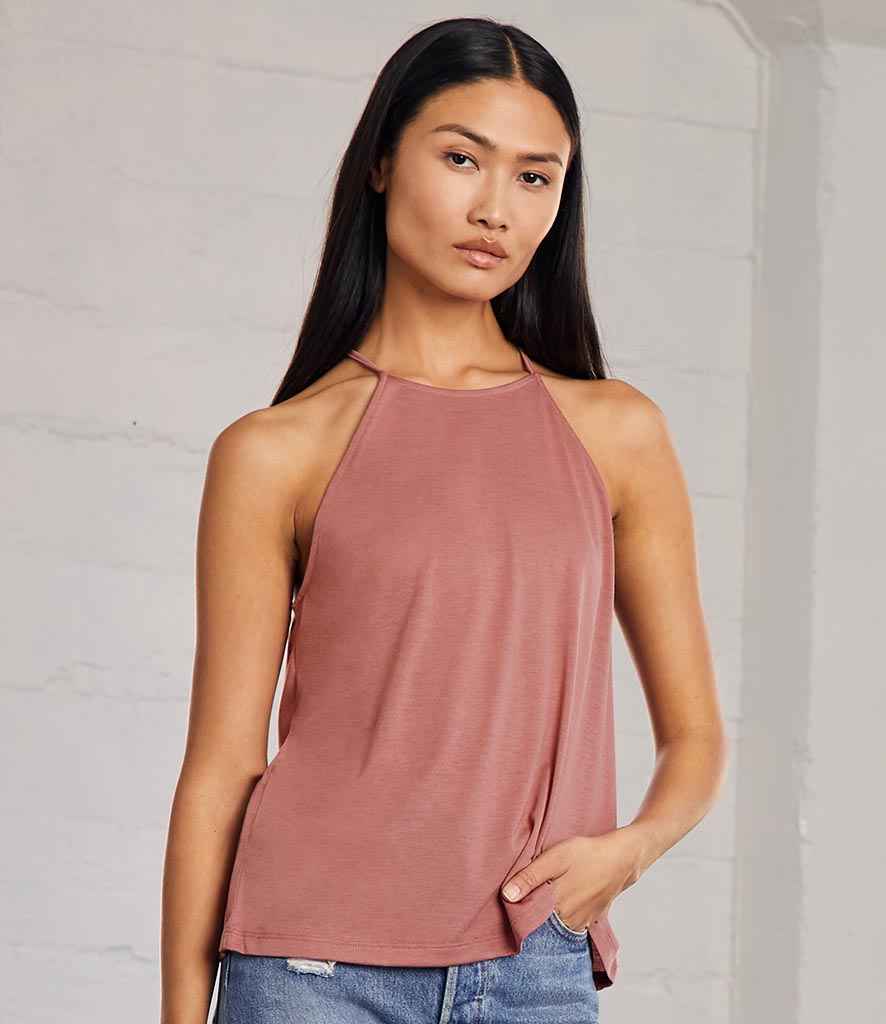 Bella Ladies Flowy High Neck Tank Top in Mauve by Bella+Canvas — Custom branded clothing by Print Press, featuring premium embroidery produced in our specialist print lab in the UK.