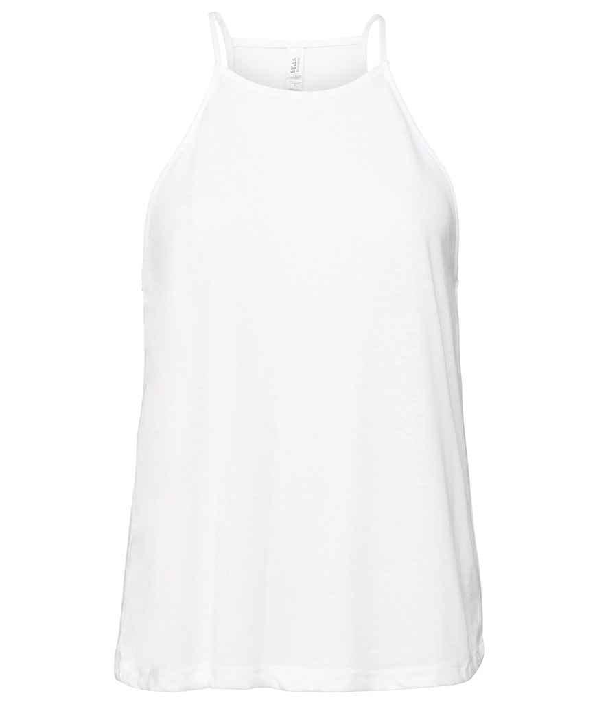 Bella Ladies Flowy High Neck Tank Top in White by Bella+Canvas — Custom branded clothing by Print Press, featuring premium embroidery produced in our specialist print lab in the UK.