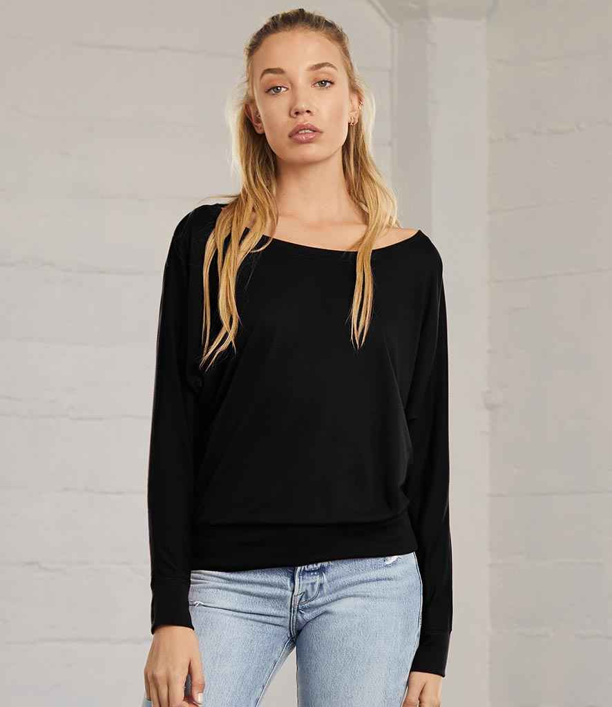 Bella Ladies Flowy Long Sleeve T-Shirt in Black by Bella+Canvas — Custom branded clothing by Print Press, featuring premium embroidery produced in our specialist print lab in the UK.