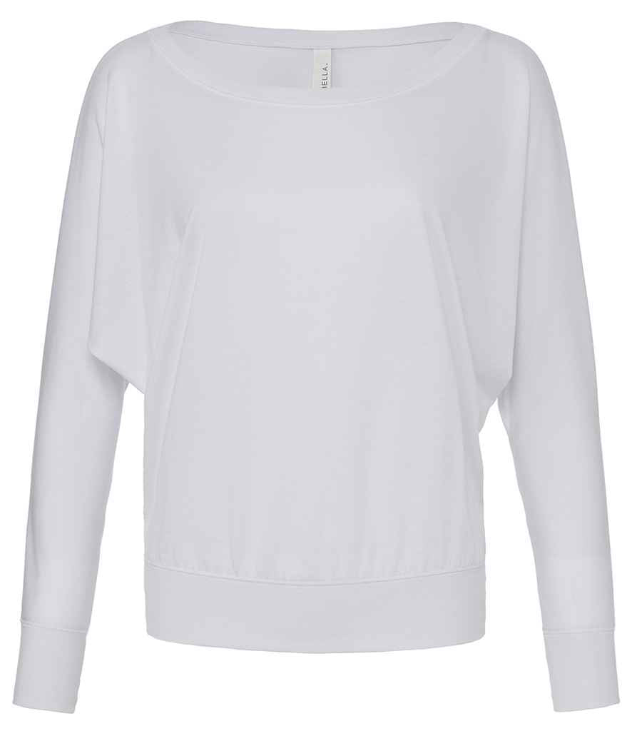 Bella Ladies Flowy Long Sleeve T-Shirt in White by Bella+Canvas — Custom branded clothing by Print Press, featuring premium embroidery produced in our specialist print lab in the UK.