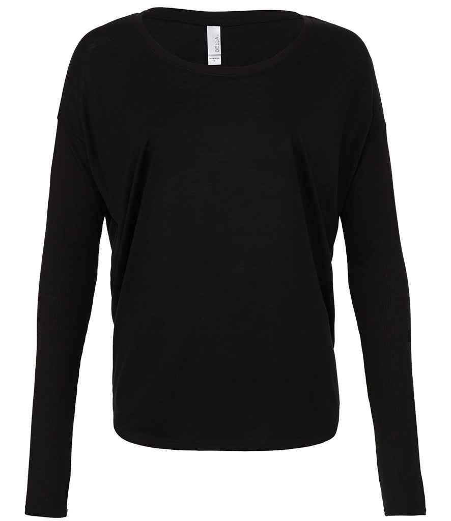 Bella Ladies Flowy 2x1 Long Sleeve T-Shirt in Black by Bella+Canvas — Custom branded clothing by Print Press, featuring premium embroidery produced in our specialist print lab in the UK.