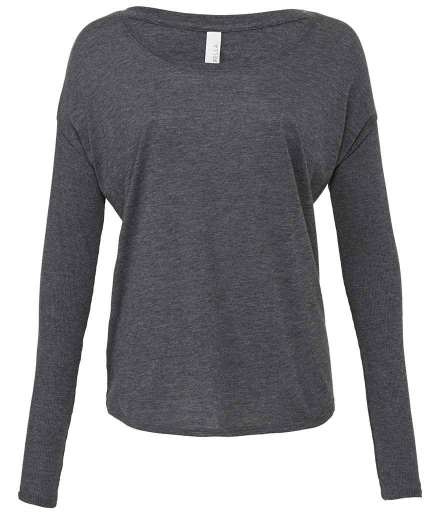 Bella Ladies Flowy 2x1 Long Sleeve T-Shirt in Dark Grey Heather by Bella+Canvas — Custom branded clothing by Print Press, featuring premium embroidery produced in our specialist print lab in the UK.
