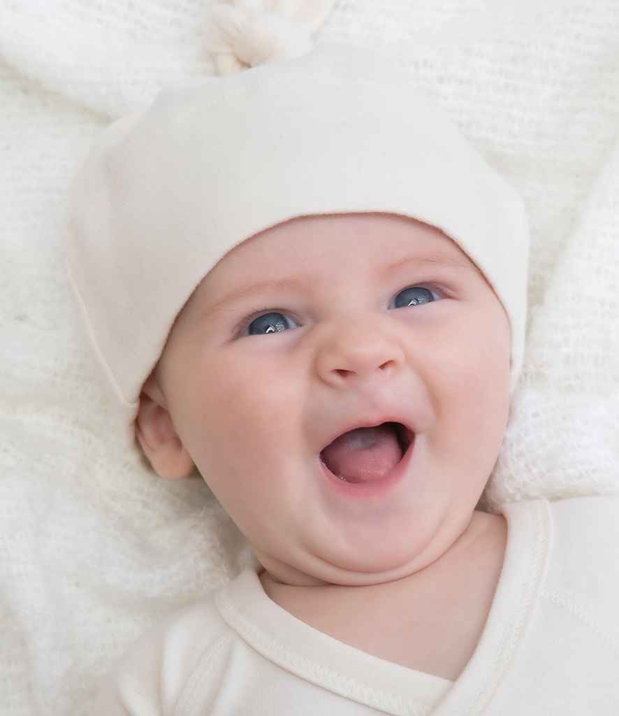 BabyBugz Baby Knotted Hat in ONE Organic Natural by Babybugz — Custom branded clothing by Print Press, featuring premium embroidery produced in our specialist print lab in the UK.