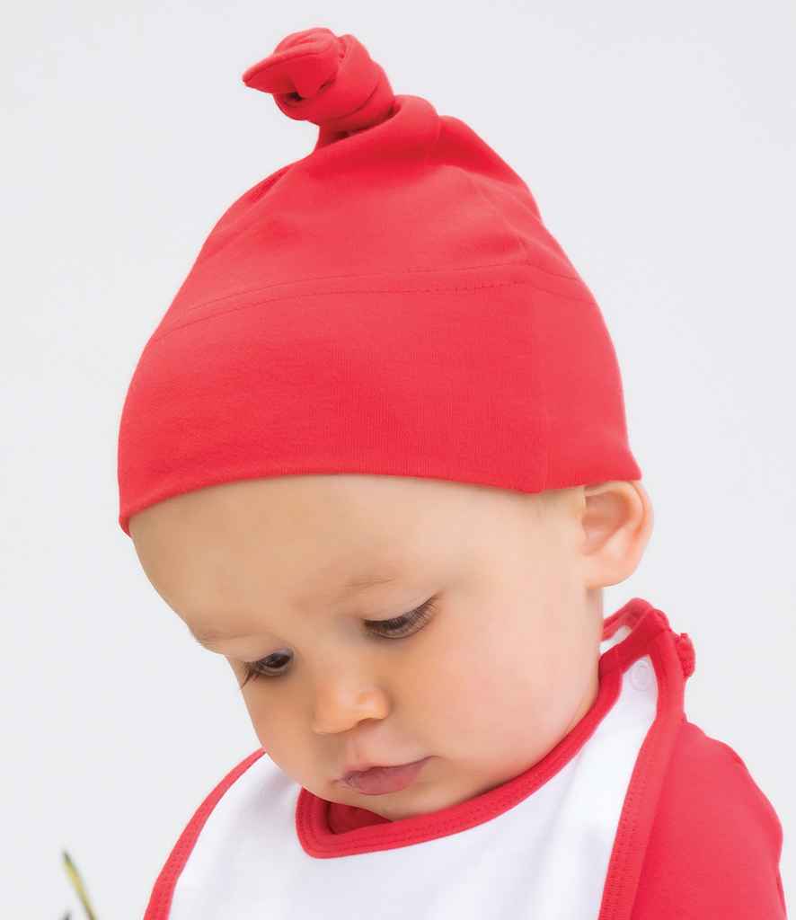 BabyBugz Baby Knotted Hat in ONE Red by Babybugz — Custom branded clothing by Print Press, featuring premium embroidery produced in our specialist print lab in the UK.
