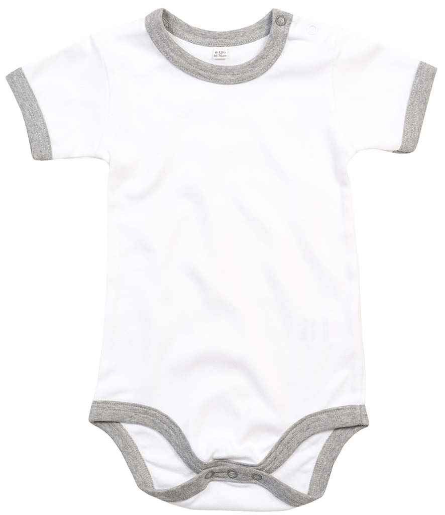BabyBugz Baby Ringer Bodysuit in White Heather Marl by Babybugz — Custom branded clothing by Print Press, featuring premium embroidery produced in our specialist print lab in the UK.