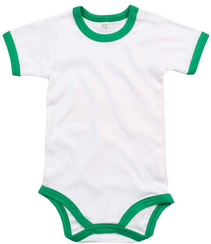 BabyBugz Baby Ringer Bodysuit in White Kelly Green by Babybugz — Custom branded clothing by Print Press, featuring premium embroidery produced in our specialist print lab in the UK.