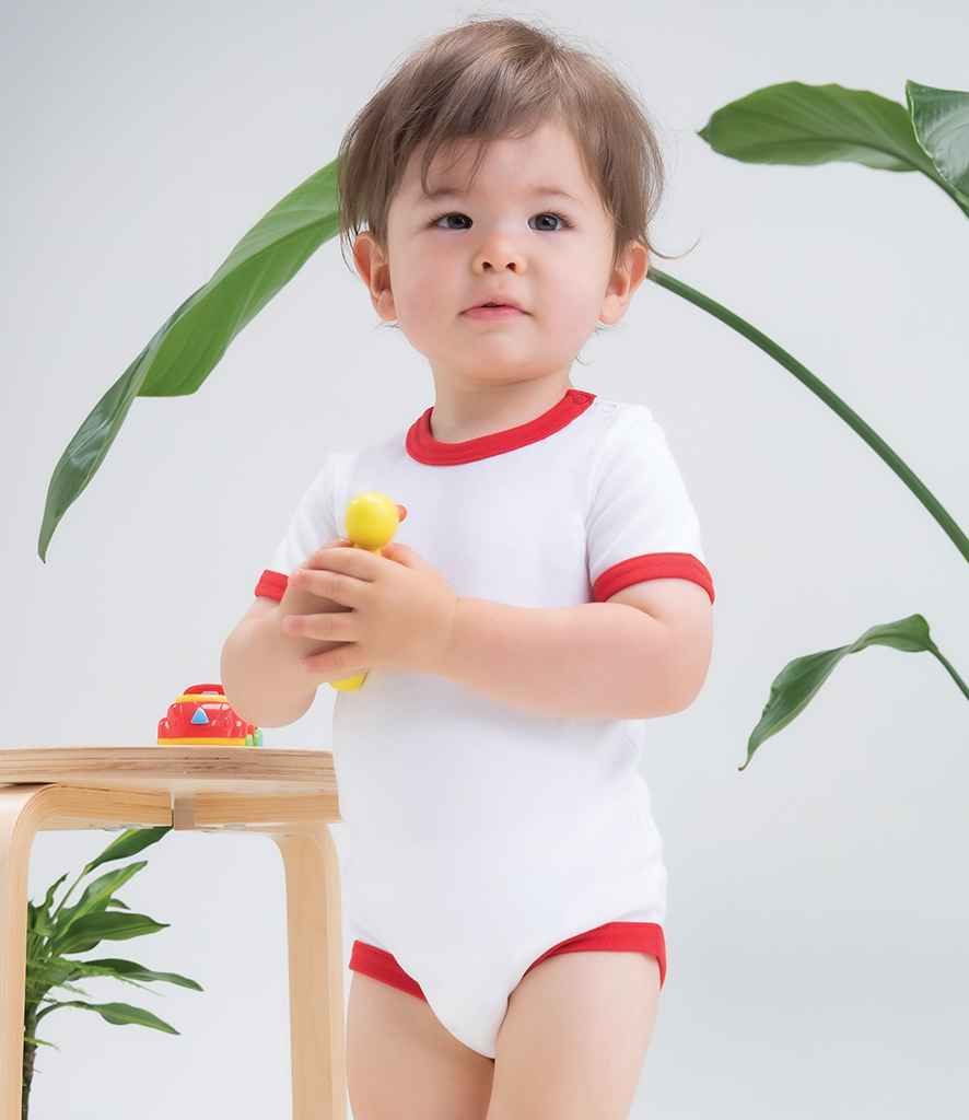 BabyBugz Baby Ringer Bodysuit in White Red by Babybugz — Custom branded clothing by Print Press, featuring premium embroidery produced in our specialist print lab in the UK.