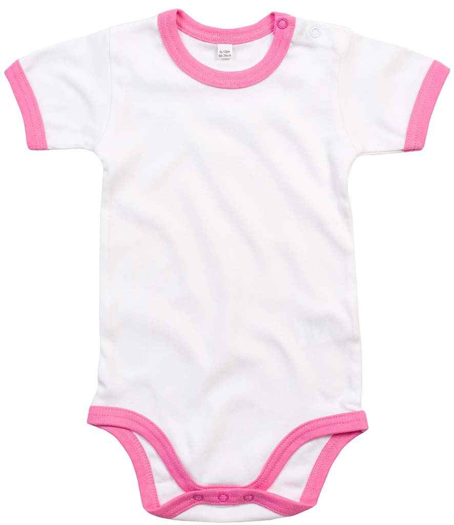 BabyBugz Baby Ringer Bodysuit in White Bubble Gum Pink by Babybugz — Custom branded clothing by Print Press, featuring premium embroidery produced in our specialist print lab in the UK.