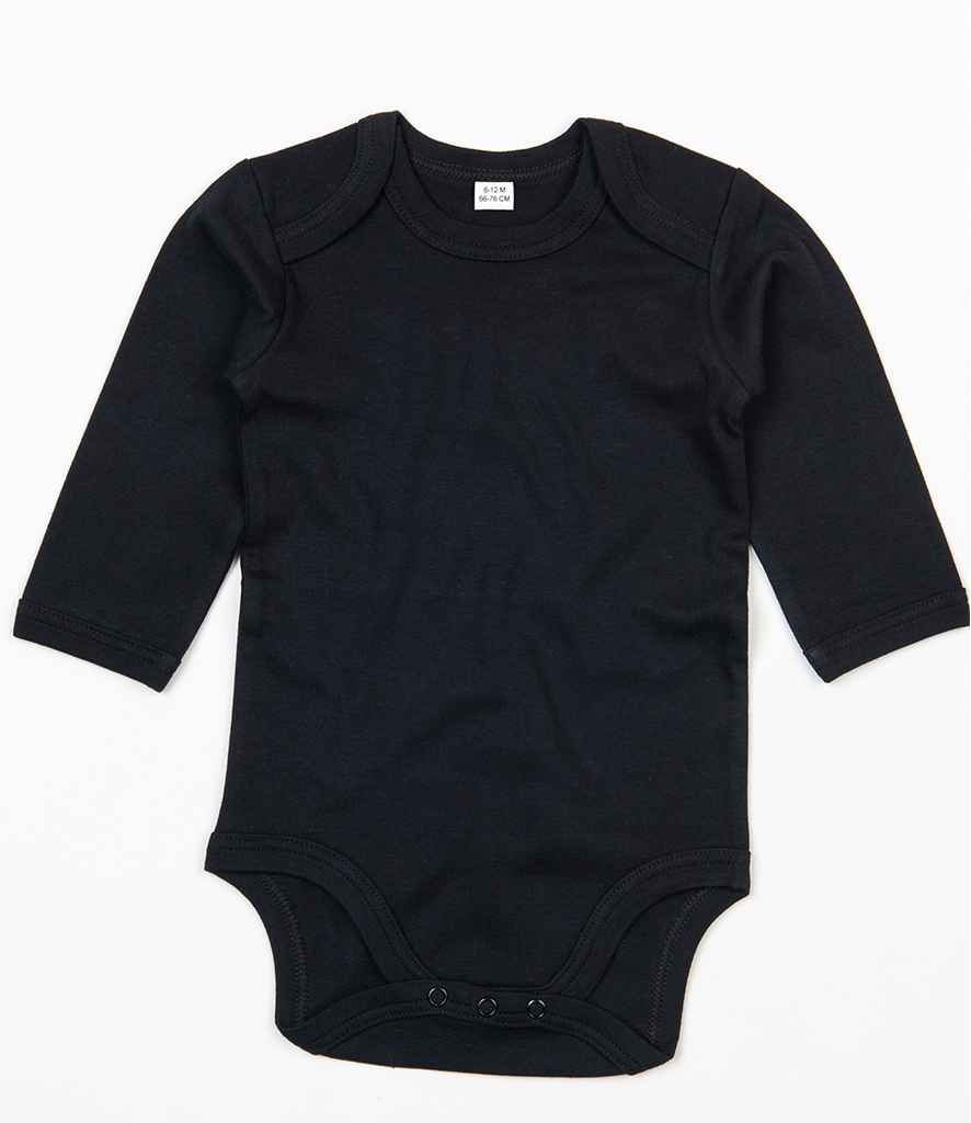 BabyBugz Baby Long Sleeve Bodysuit in Black by Babybugz — Custom branded clothing by Print Press, featuring premium embroidery produced in our specialist print lab in the UK.