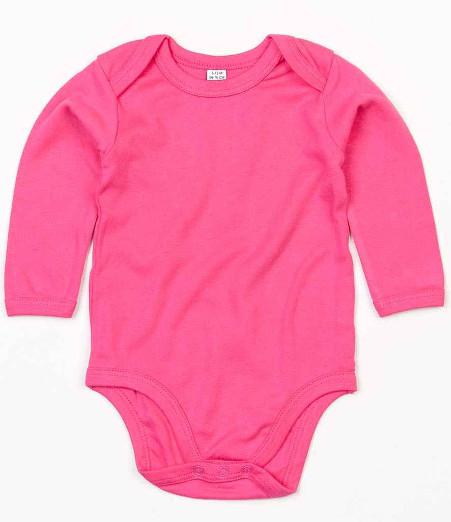 BabyBugz Baby Long Sleeve Bodysuit in Fuchsia by Babybugz — Custom branded clothing by Print Press, featuring premium embroidery produced in our specialist print lab in the UK.